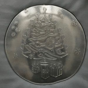 Holiday Embossed Round Christmas Tree Glass  12” Serving Platter / Tray